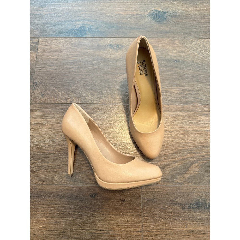 Bleecker & Bond Celeste Tan Leather Platform Pumps Heels Womens Size 8M Nude